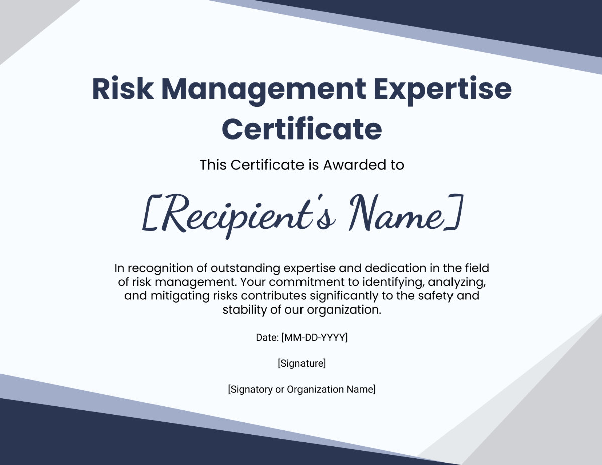 Risk Management Expertise Certificate Template