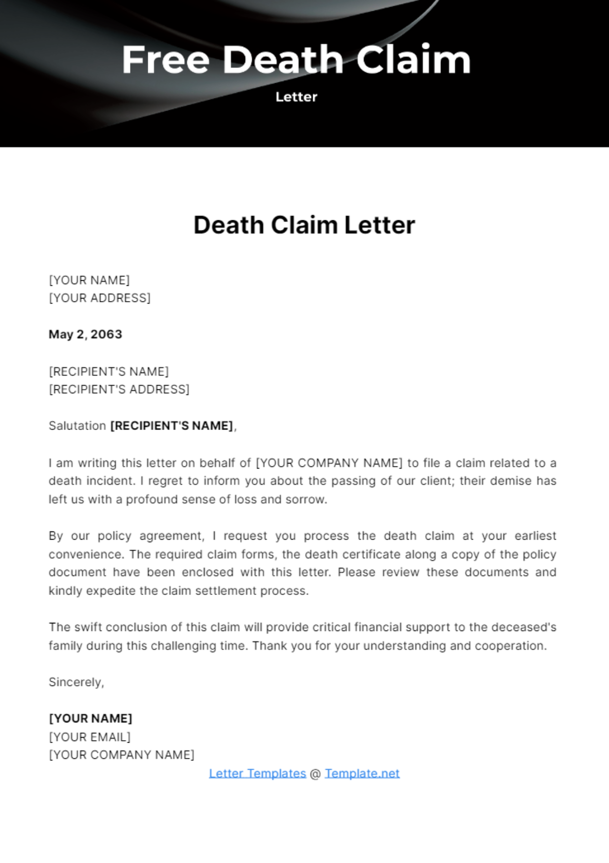 Free Death Claim Letter Template