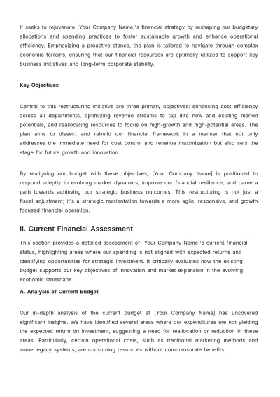 Free Finance Budget Restructuring Plan Template to Edit Online
