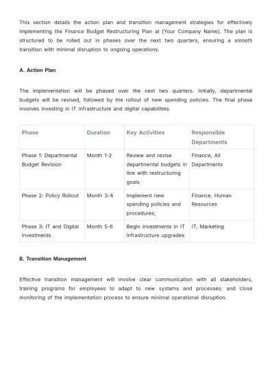 Free Finance Budget Restructuring Plan Template to Edit Online