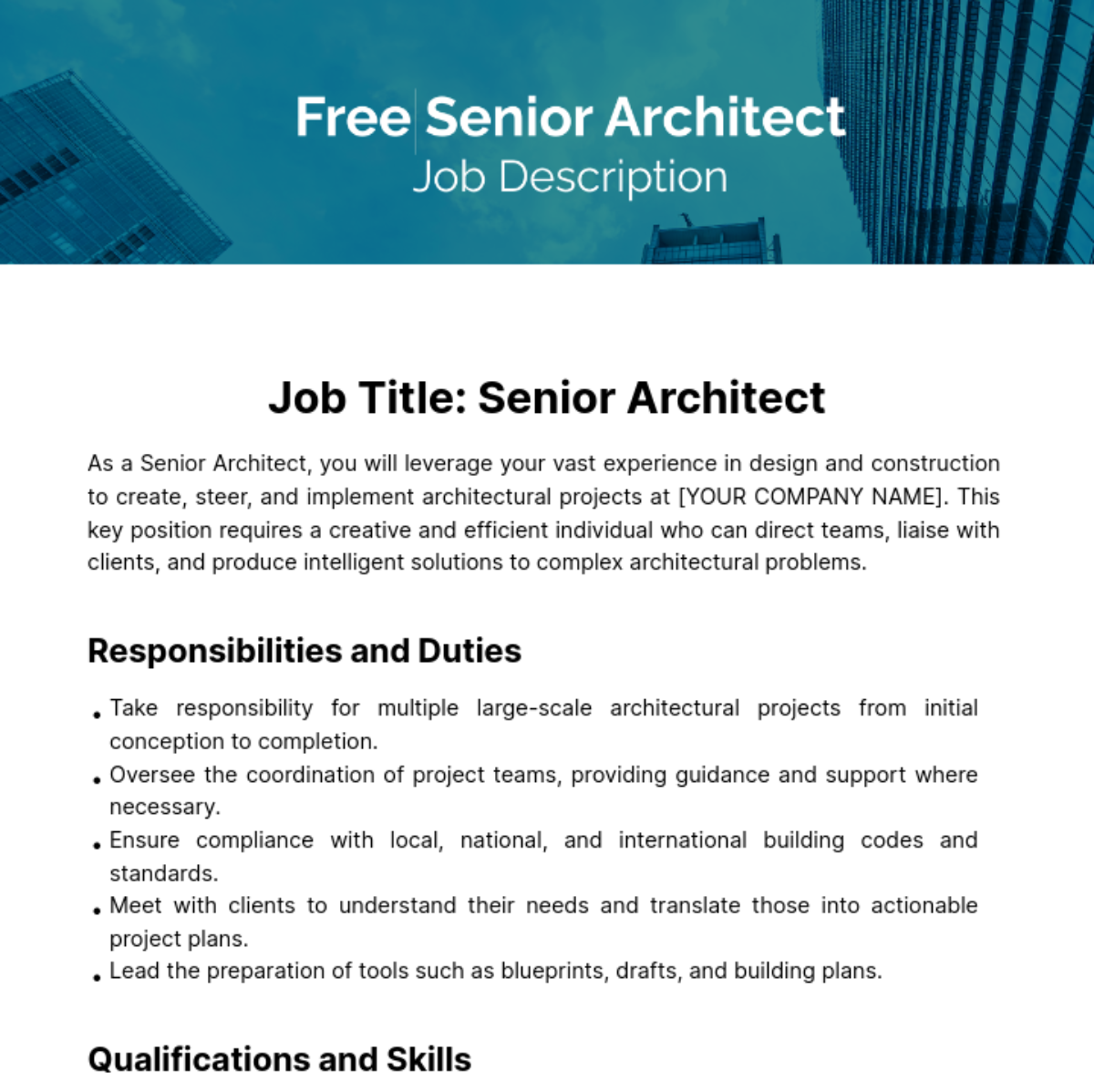 Senior Architect Job Description Template