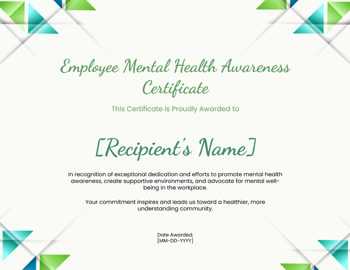 Employee Mental Health Awareness Certificate