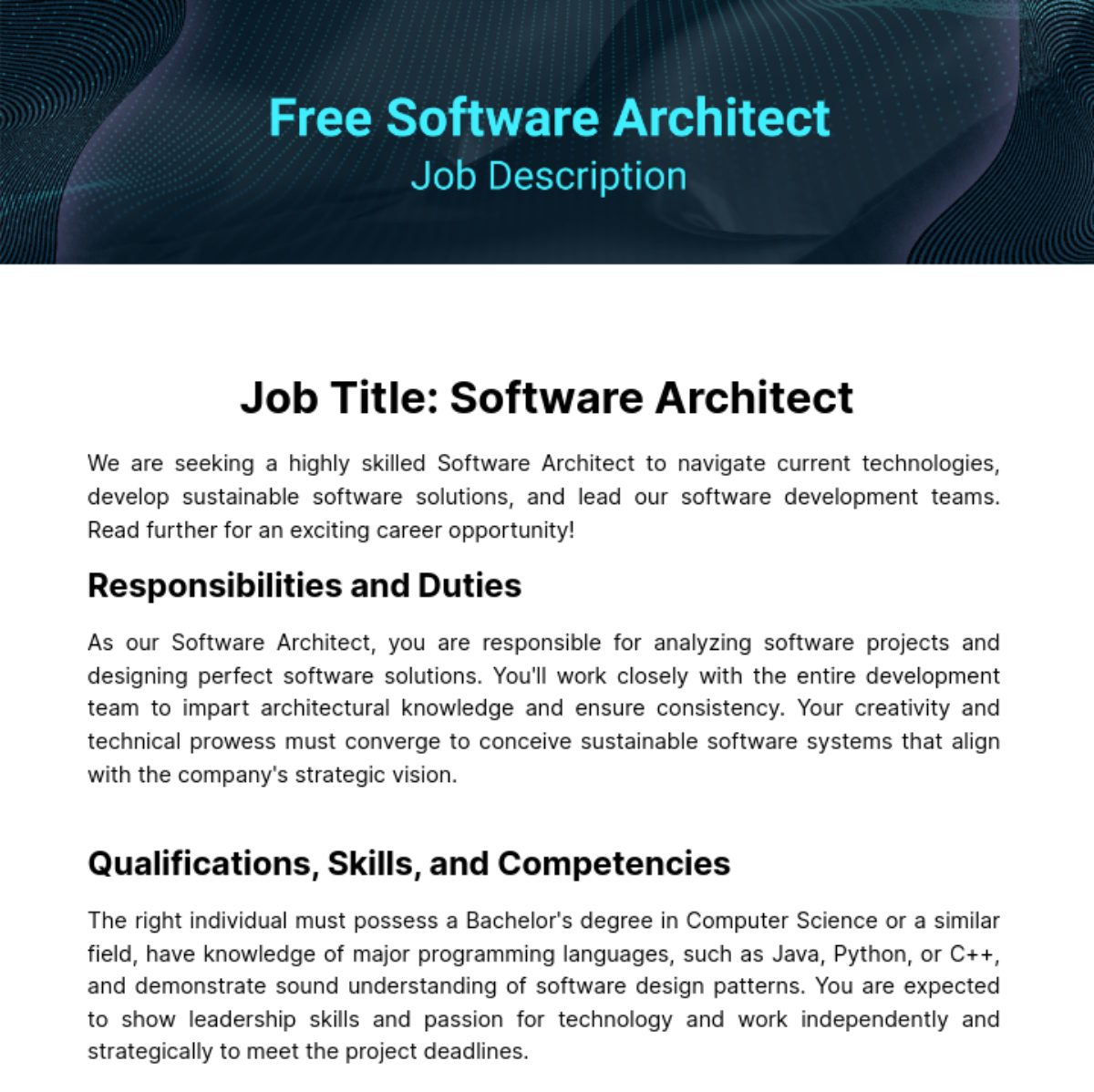 Software Architect Job Description Template