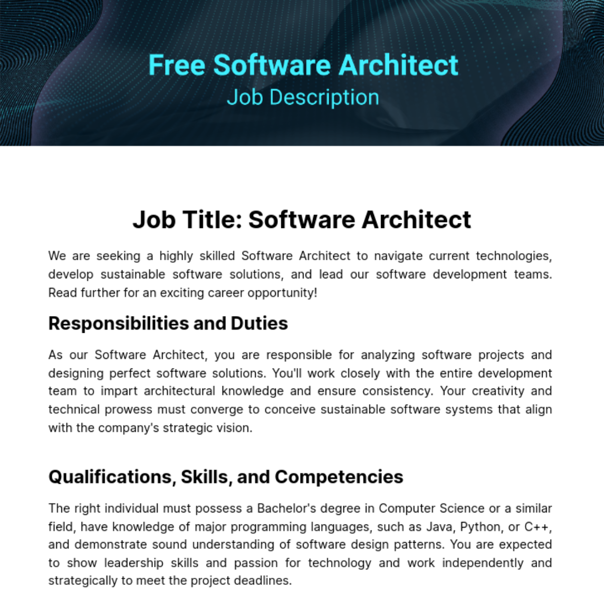 Software Architect Job Description Template - Edit Online & Download