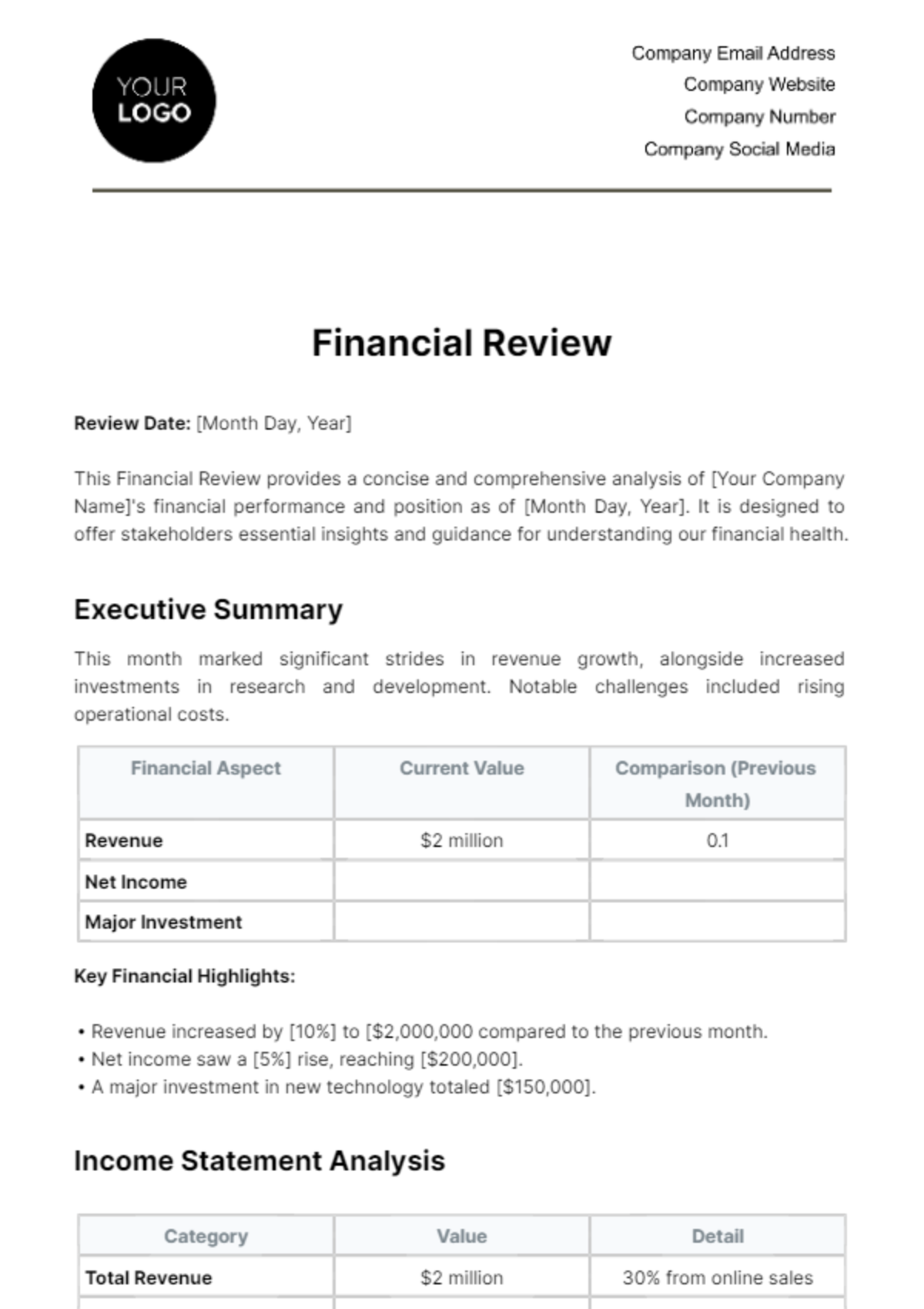 Financial Review Template