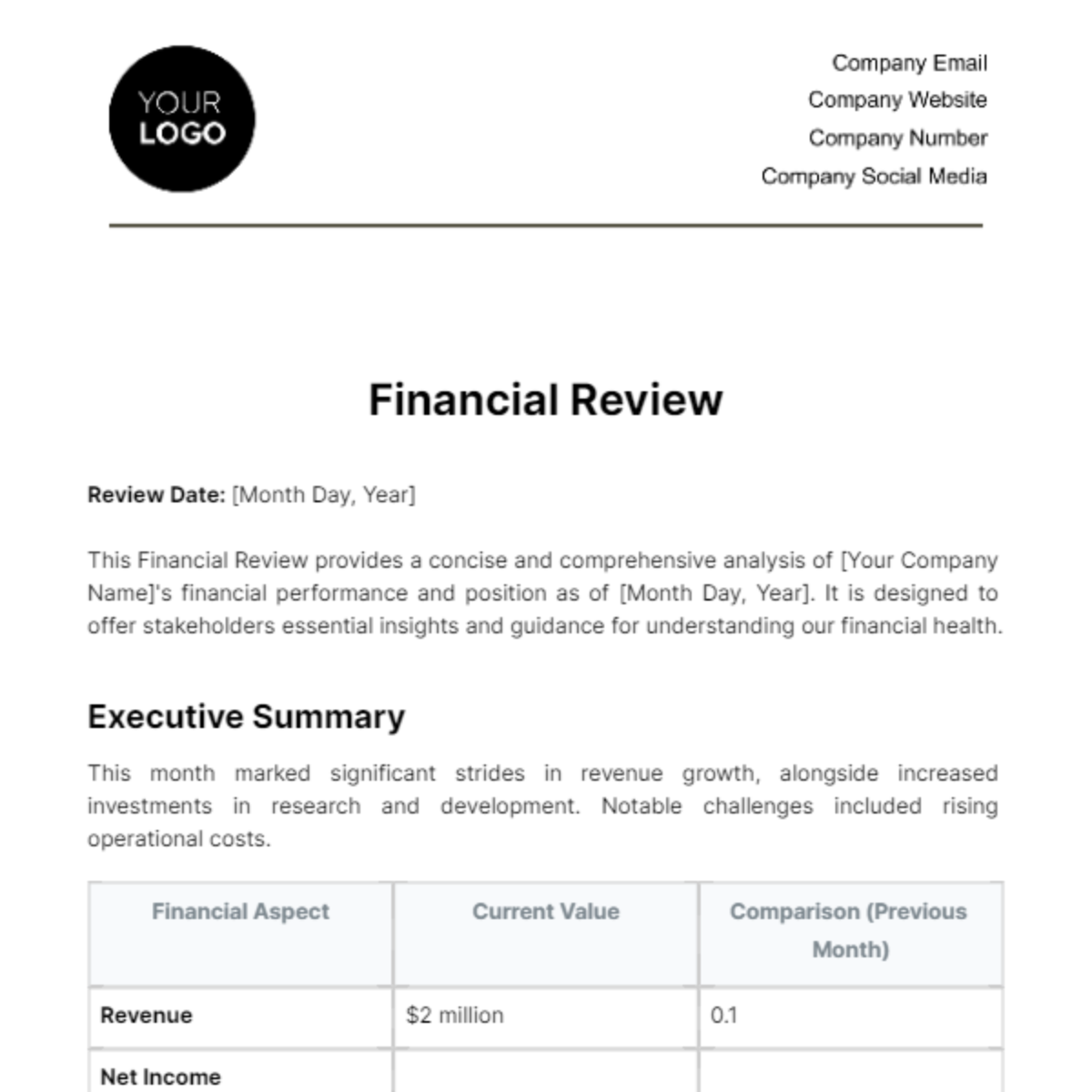 Free Financial Review Edit Online Download Template Net   Financial Review Template Edit Online 