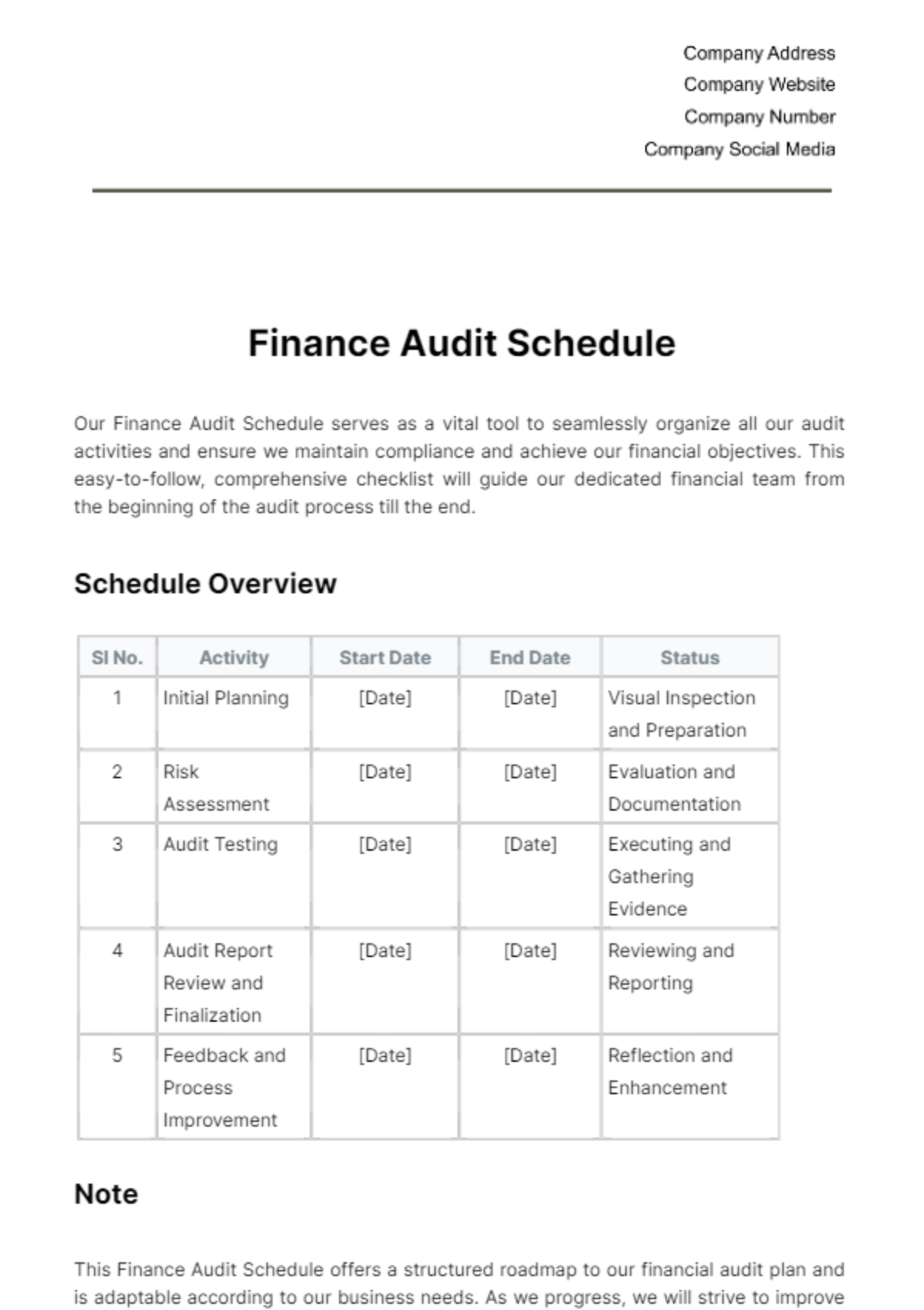 Finance Audit Schedule Template