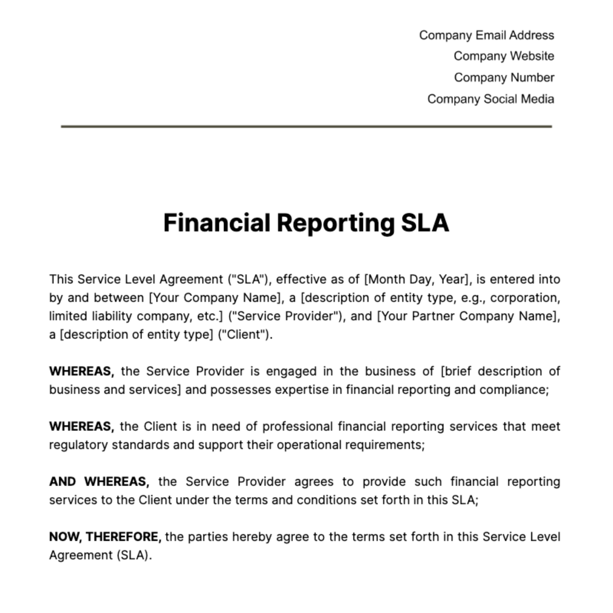 Financial Reporting SLA Template