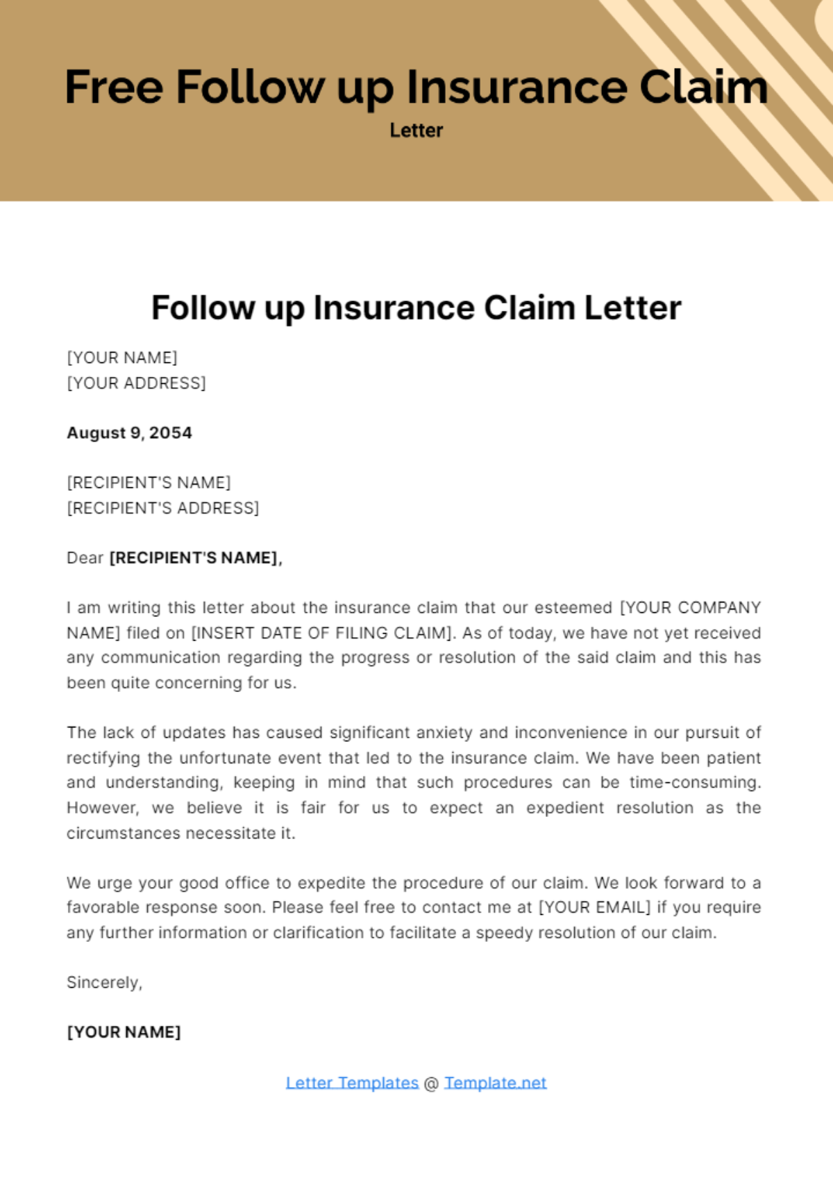 Free Follow up Insurance Claim Letter Template