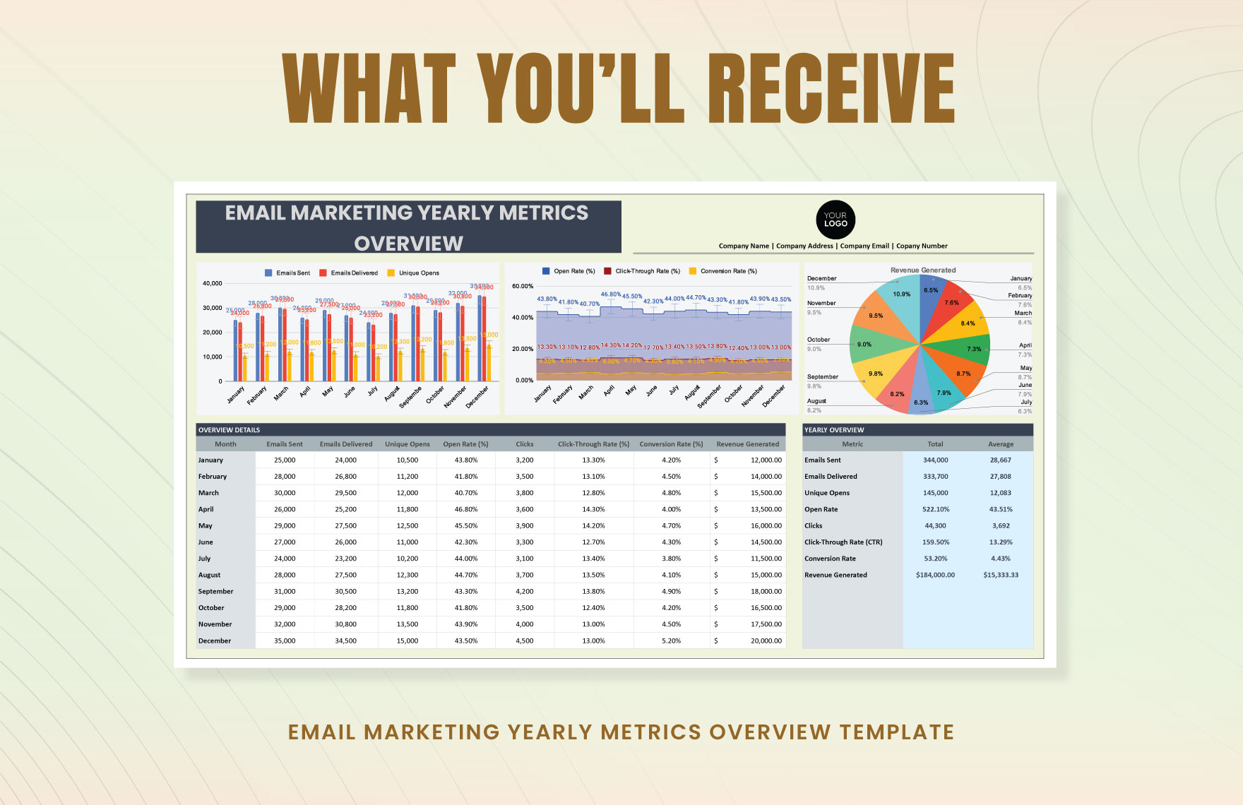 Email Marketing Yearly Metrics Overview Template
