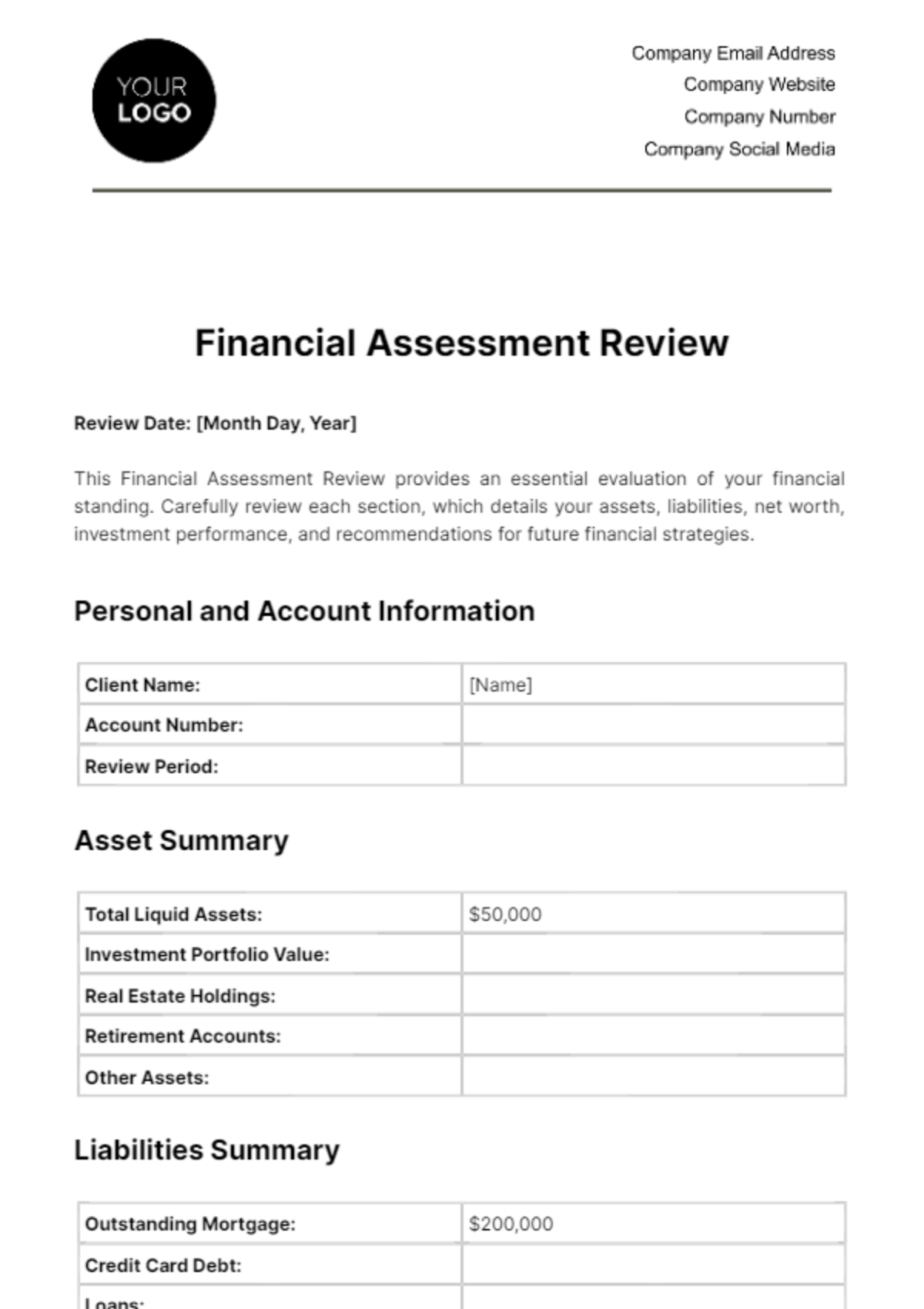 Financial Assessment Review Template - Edit Online & Download