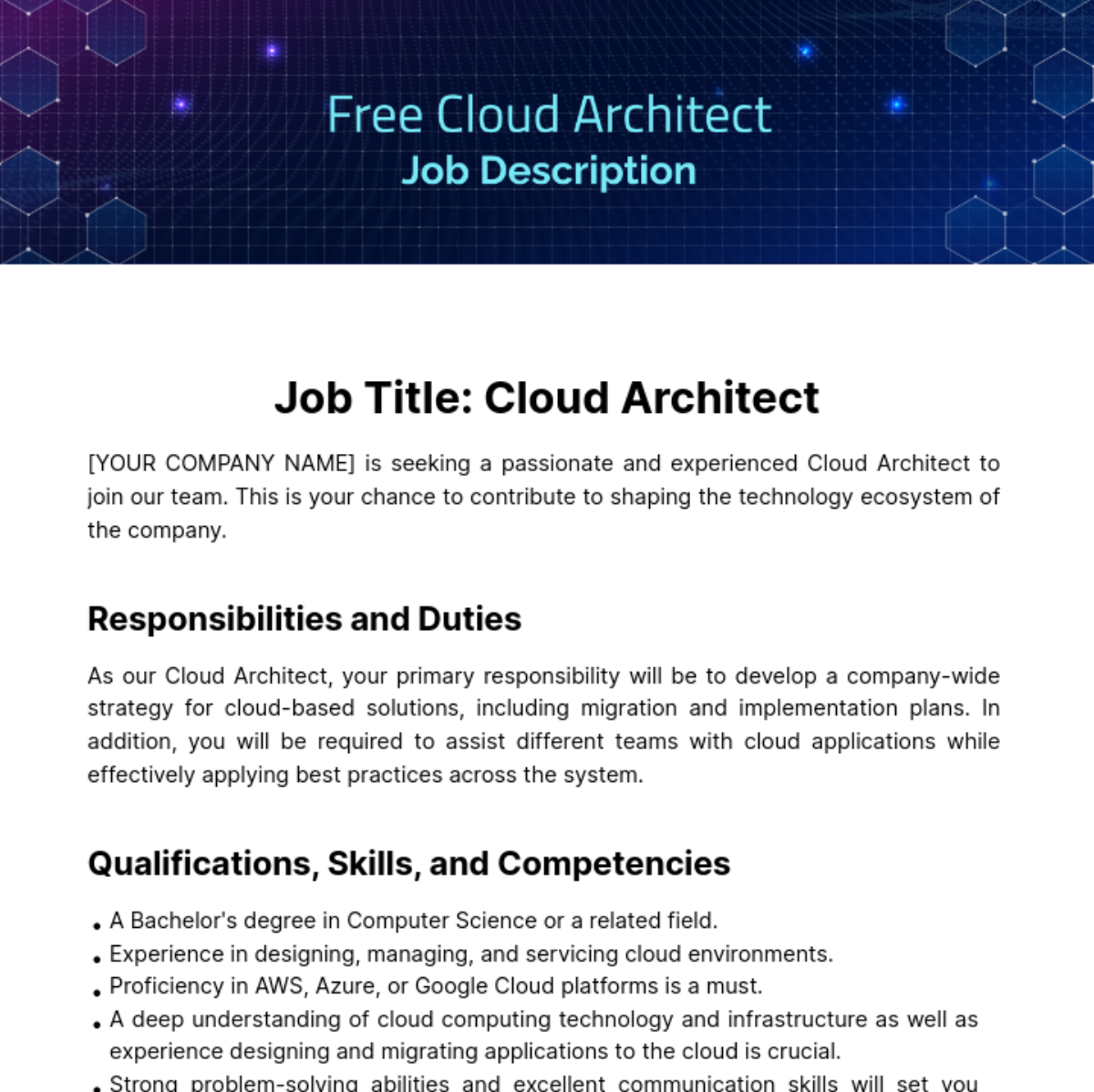 Cloud Architect Job Description Template