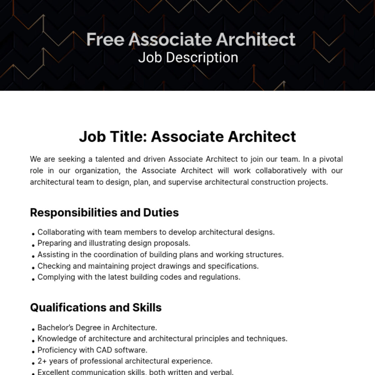 Free Associate Architect Job Description Template