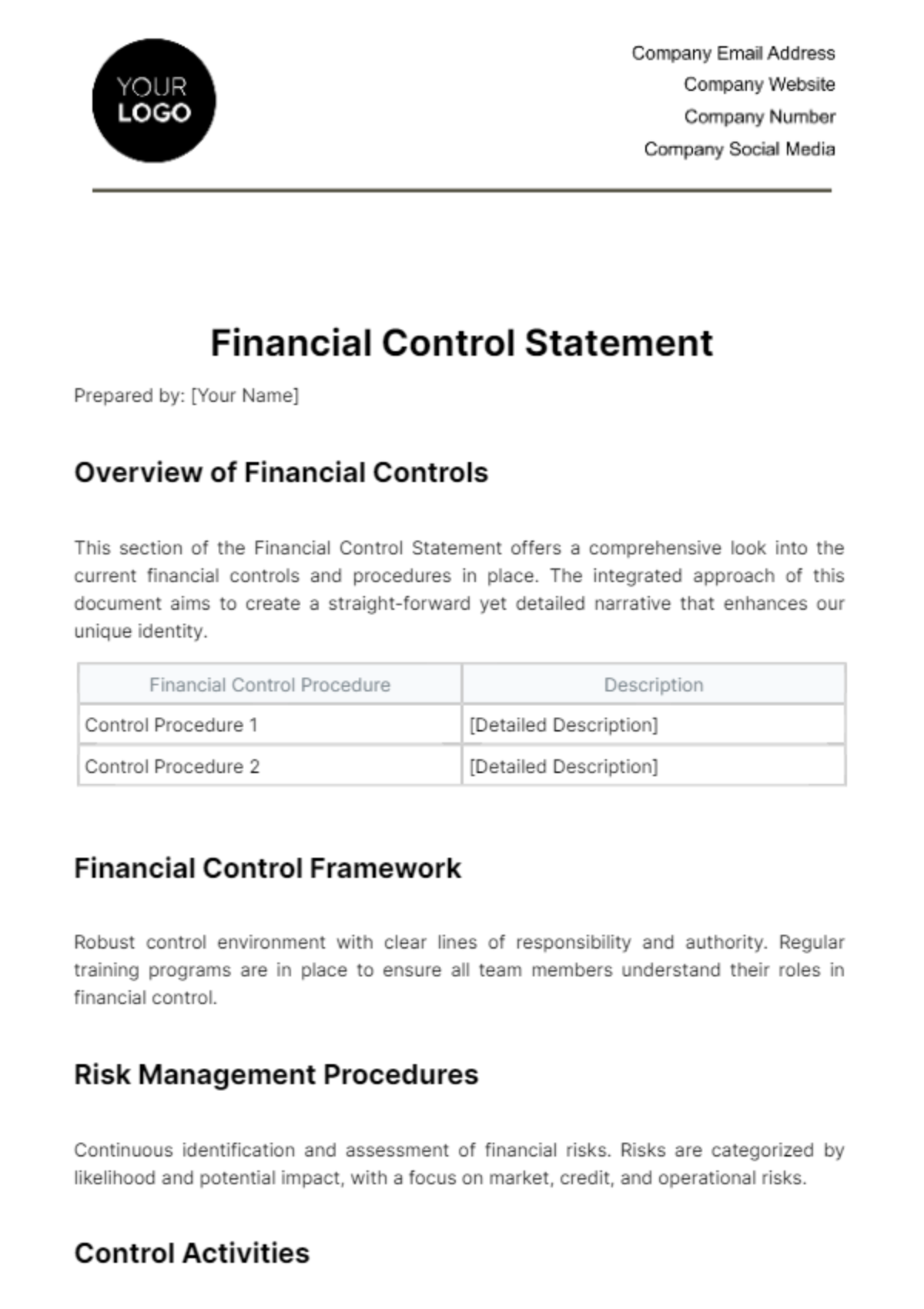 Financial Control Statement Template