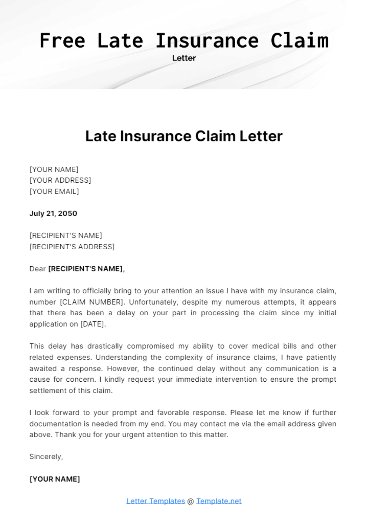 Late Insurance Claim Letter Template