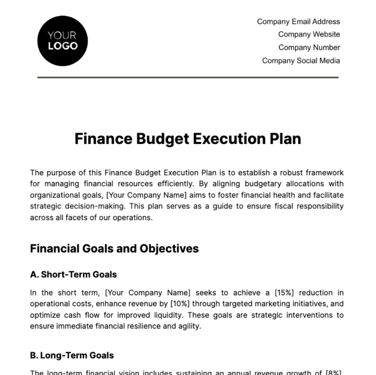 Finance Budget Execution Plan Template