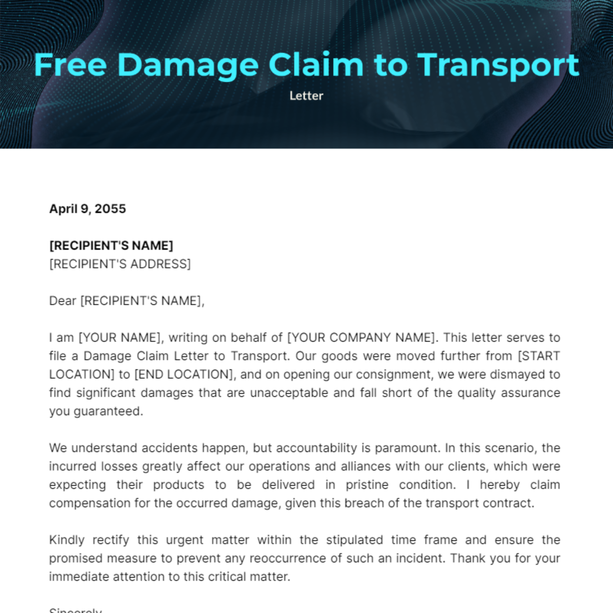 Damage Claim Letter to Transport Template - Edit Online & Download