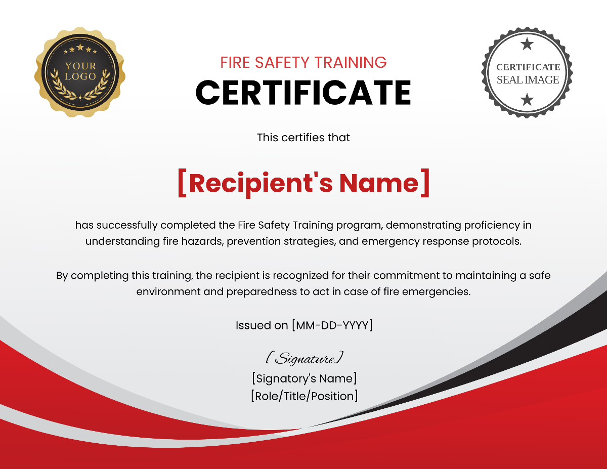 Fire Safety Training Certificate Template