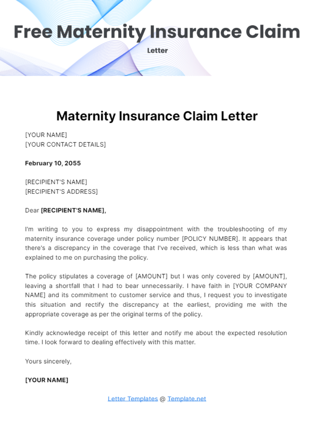 Maternity Insurance Claim Letter Template