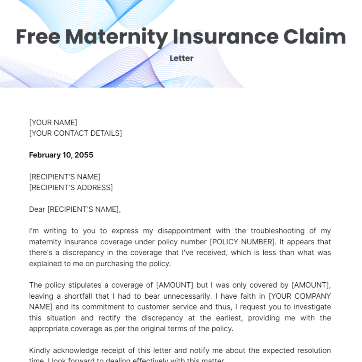 Maternity Insurance Claim Letter Template - Edit Online & Download