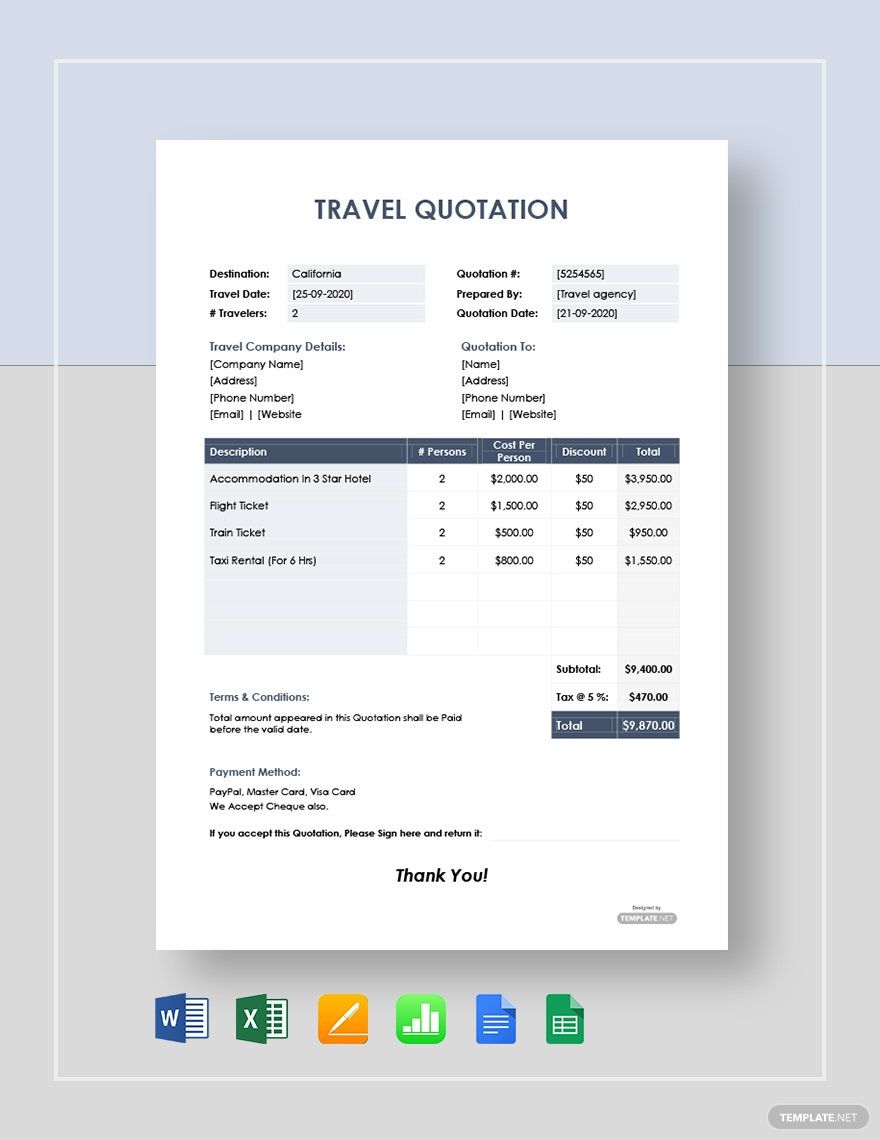 Free Sample Travel Quotation Template