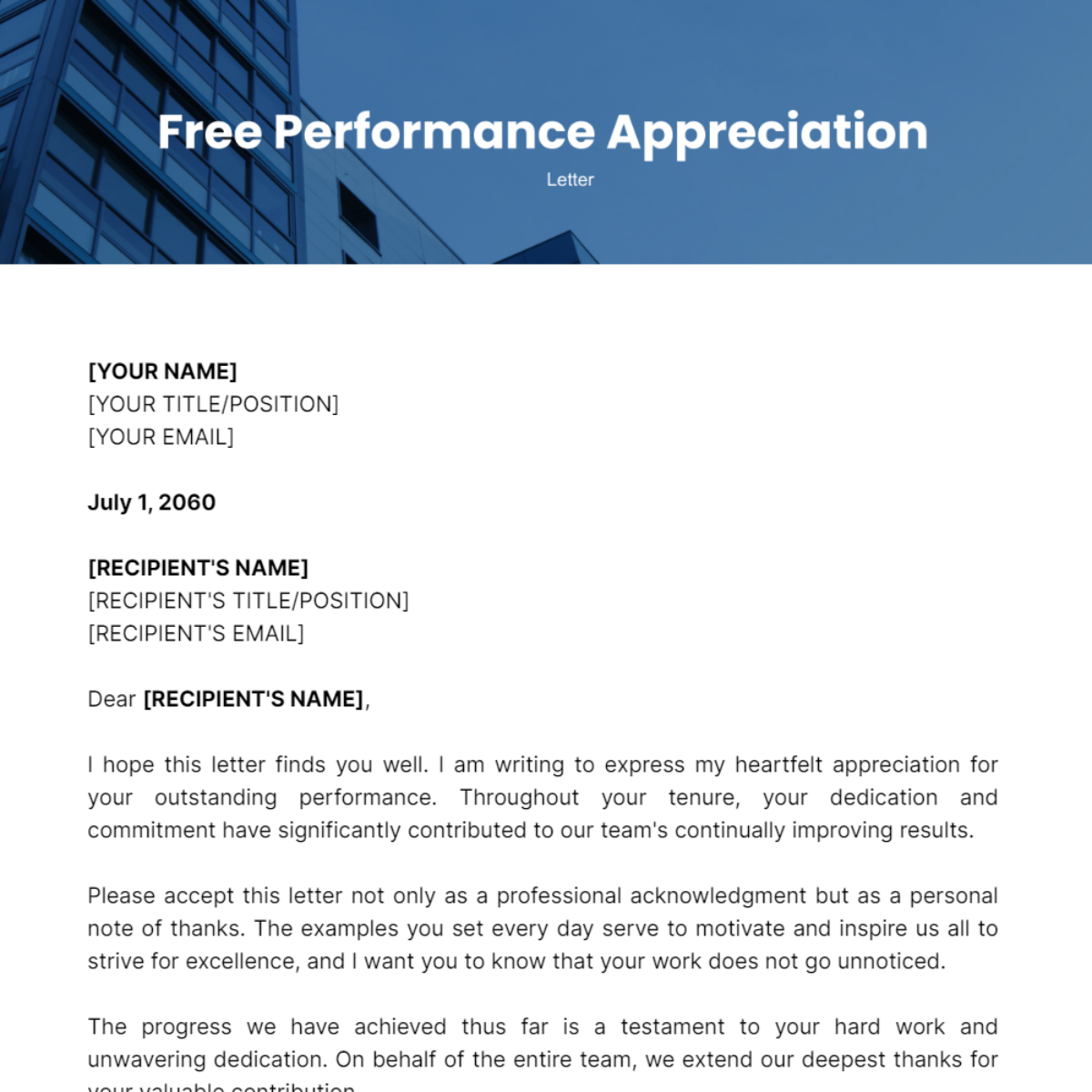 Performance Appreciation Letter Template