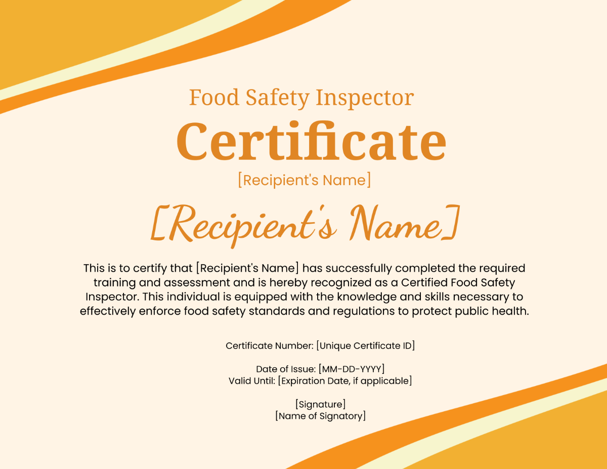 Food Safety Inspector Certificate Template
