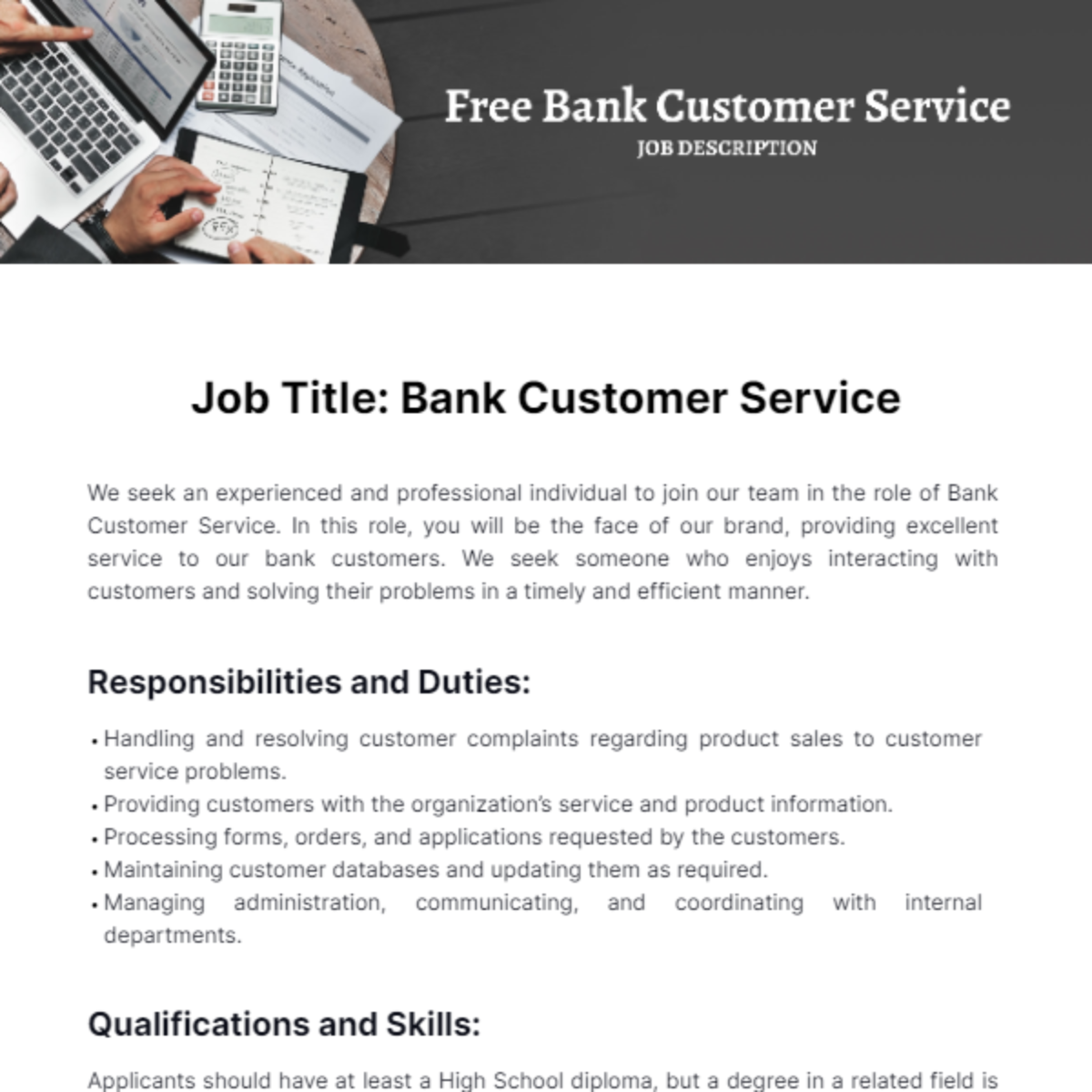 FREE Service Job Description Templates Examples Edit Online 