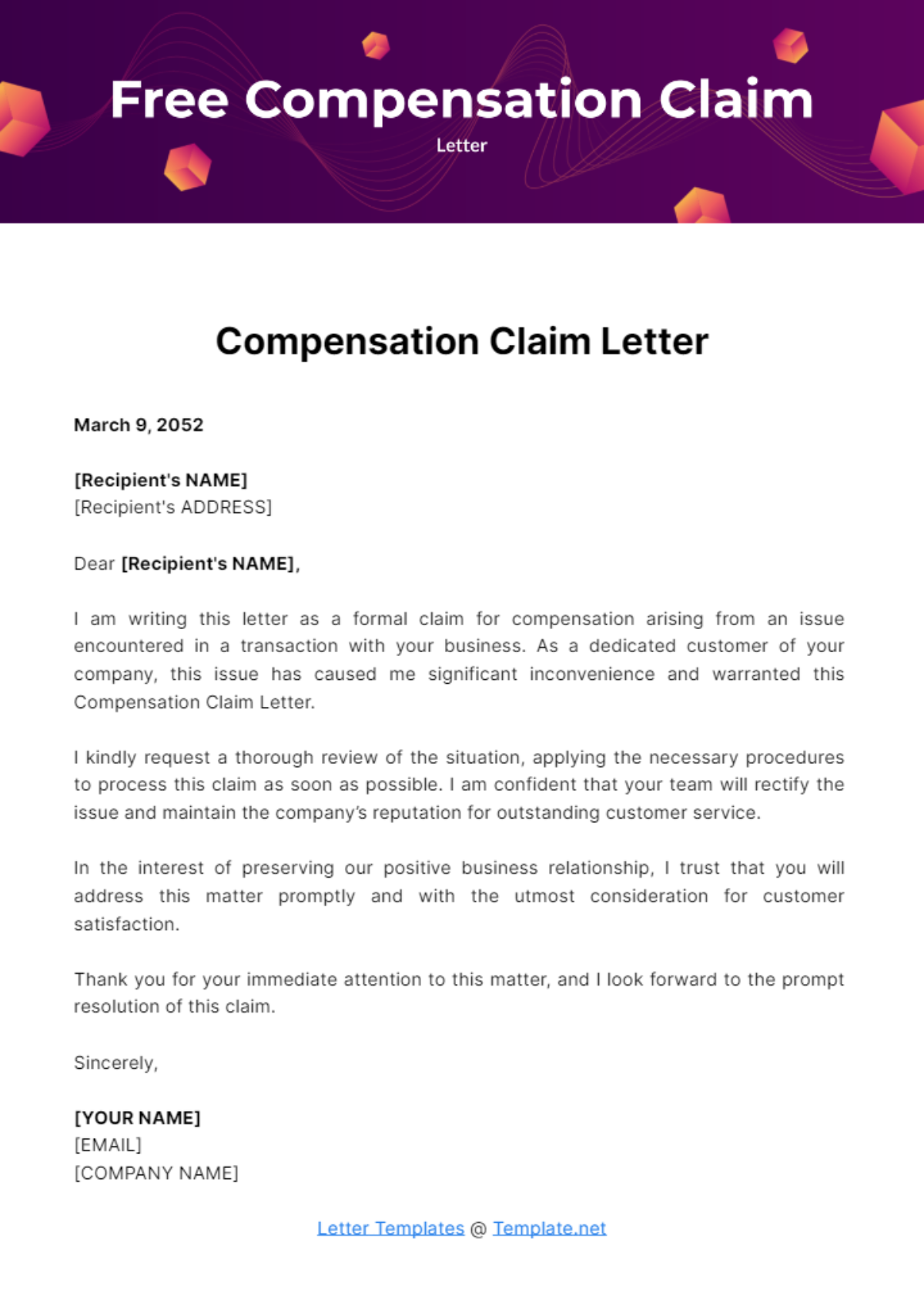 Compensation Claim Letter Template