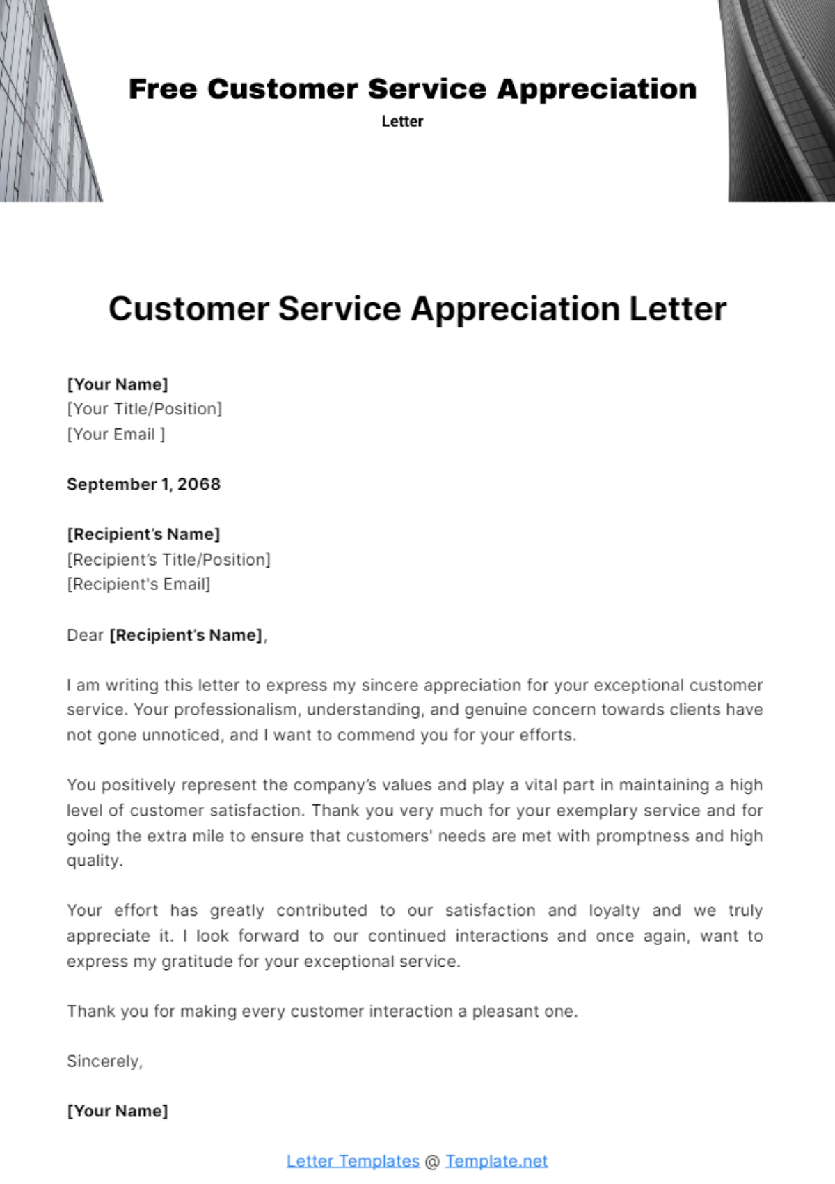Free Customer Service Appreciation Letter Template