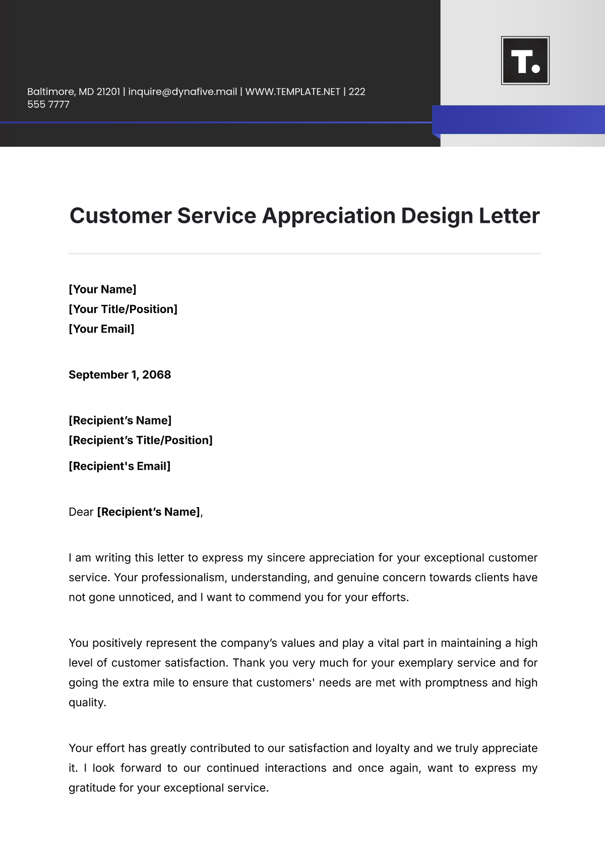 Free Customer Service Appreciation Design Letter Template