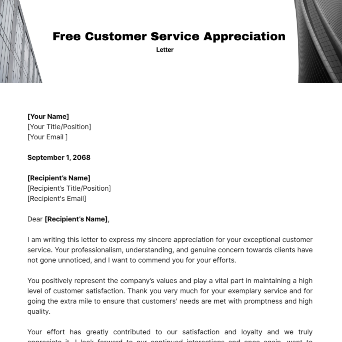 Customer Service Appreciation Letter Template