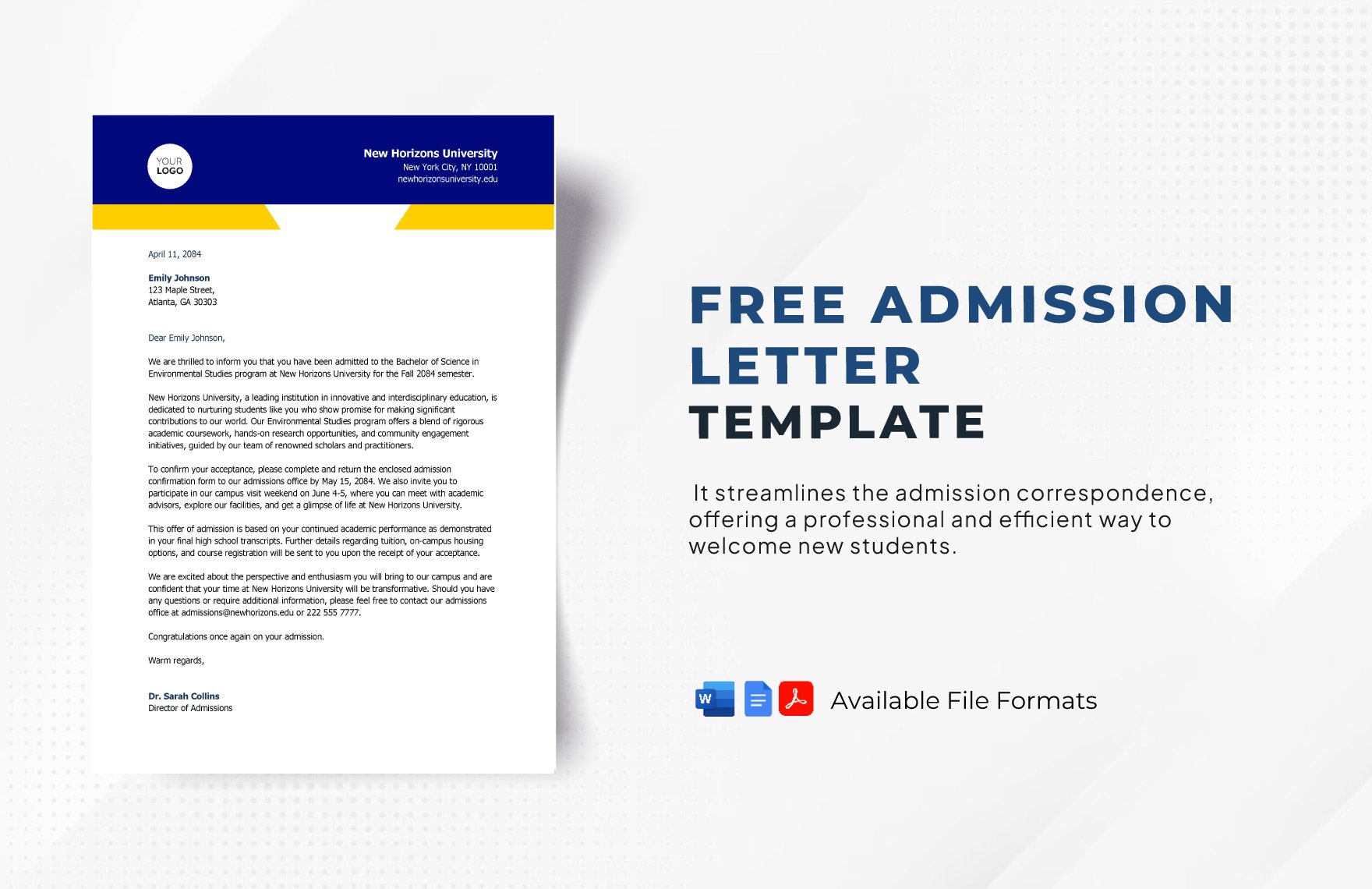 Free Admission Letter Template in Google Docs, PDF