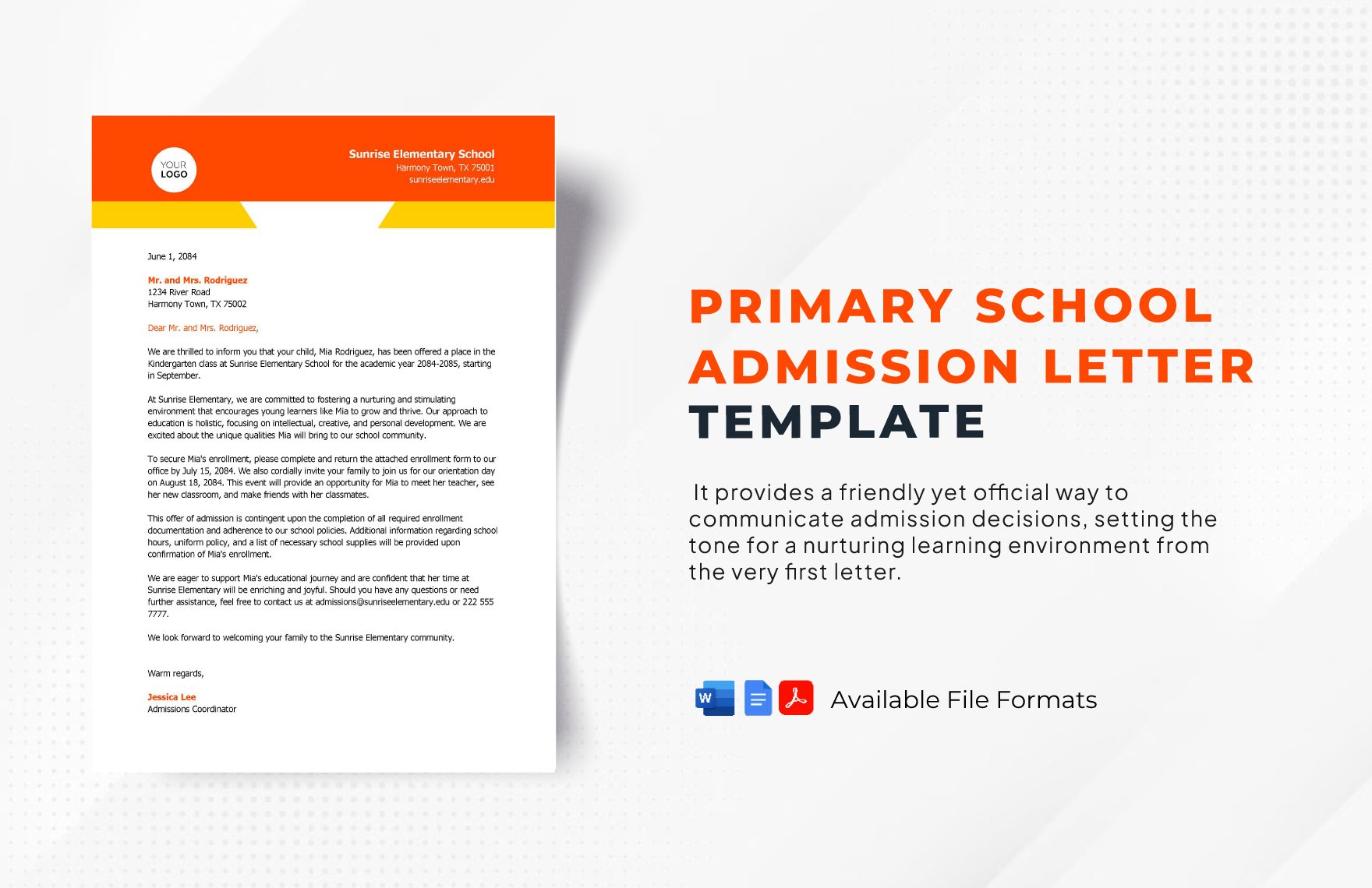 Primary School Admission Letter Template