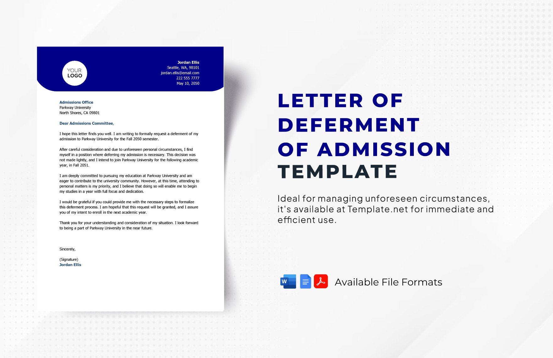 Letter of Deferment of Admission Template