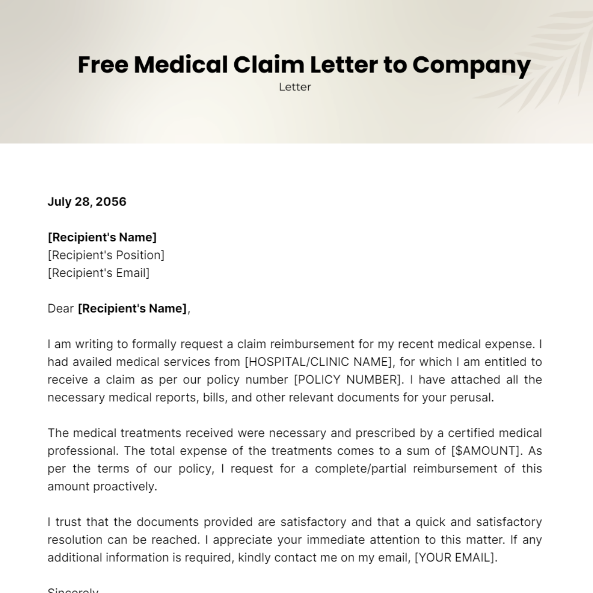 Medical Claim Letter to Company Template - Edit Online & Download