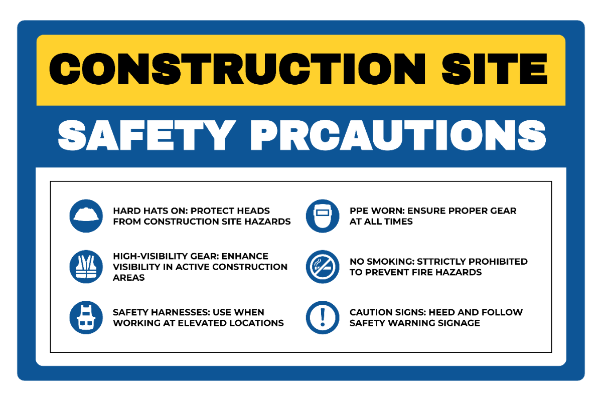 Construction Site Safety Precautions Signage Template