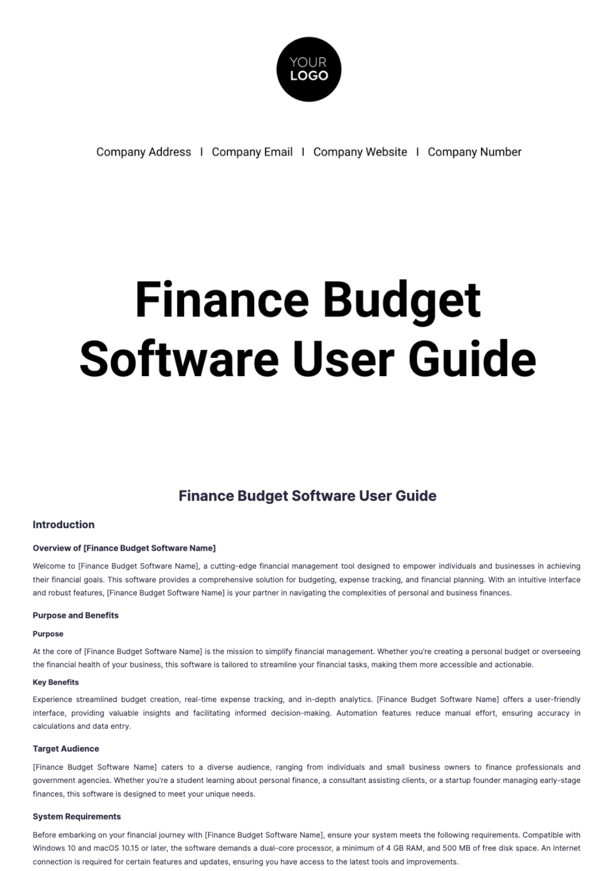 Finance Budget Software User Guide Template