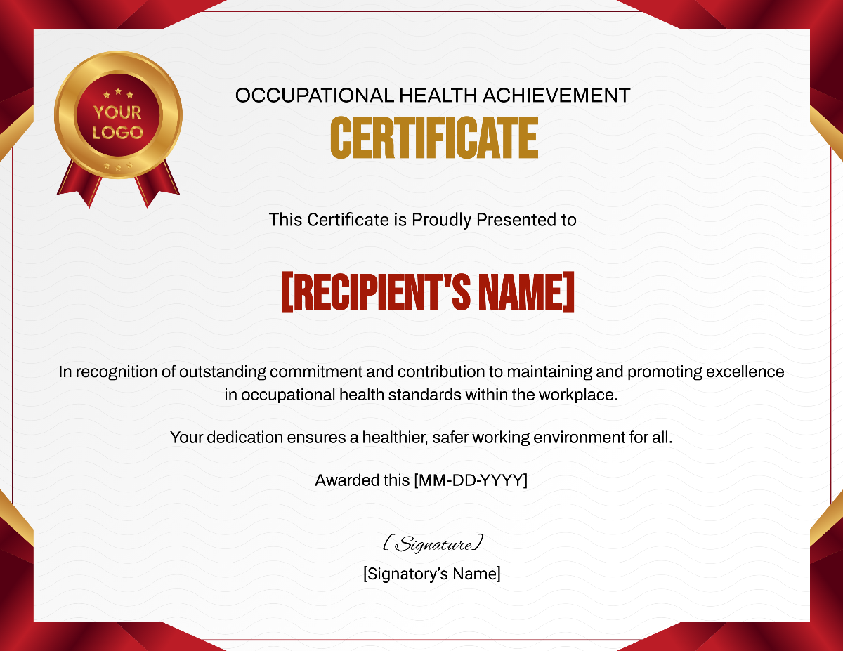 Occupational Health Achievement Certificate Template