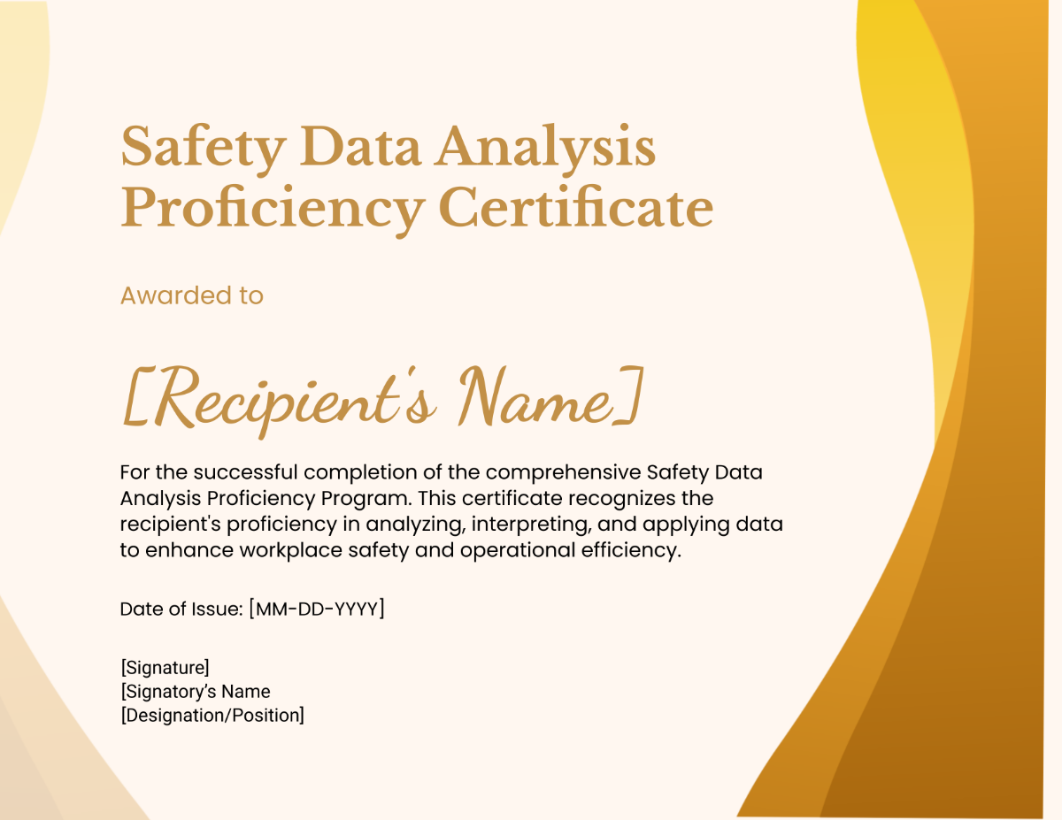 Safety Data Analysis Proficiency Certificate Template