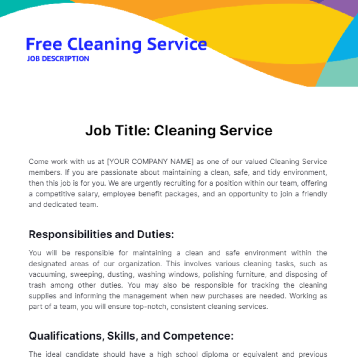 Cleaning Service Job Description Template