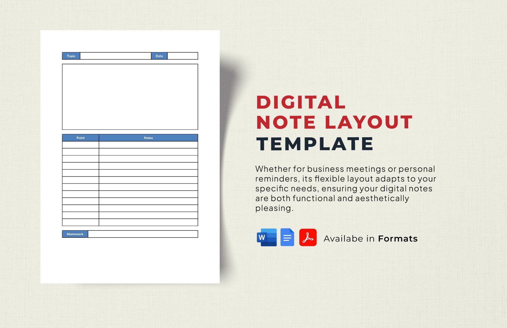 Digital Note Layout Template