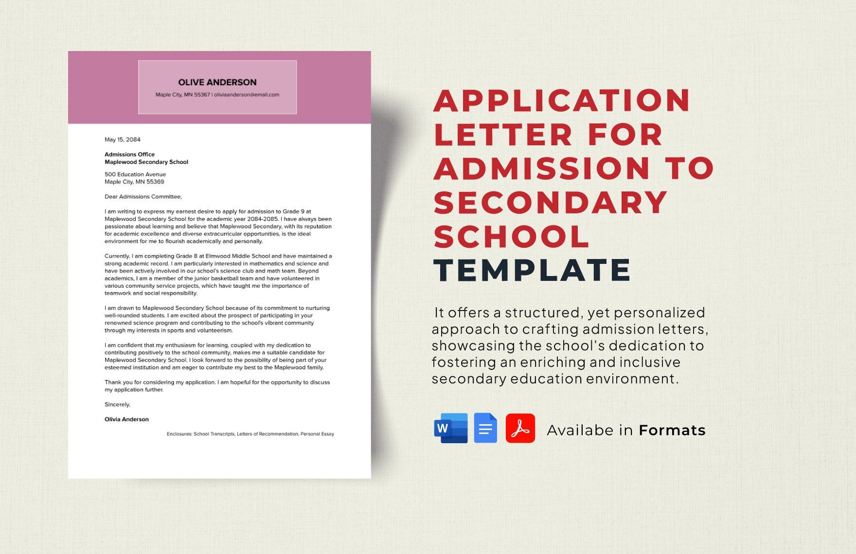 Application Letter for Admission to Secondary School Template