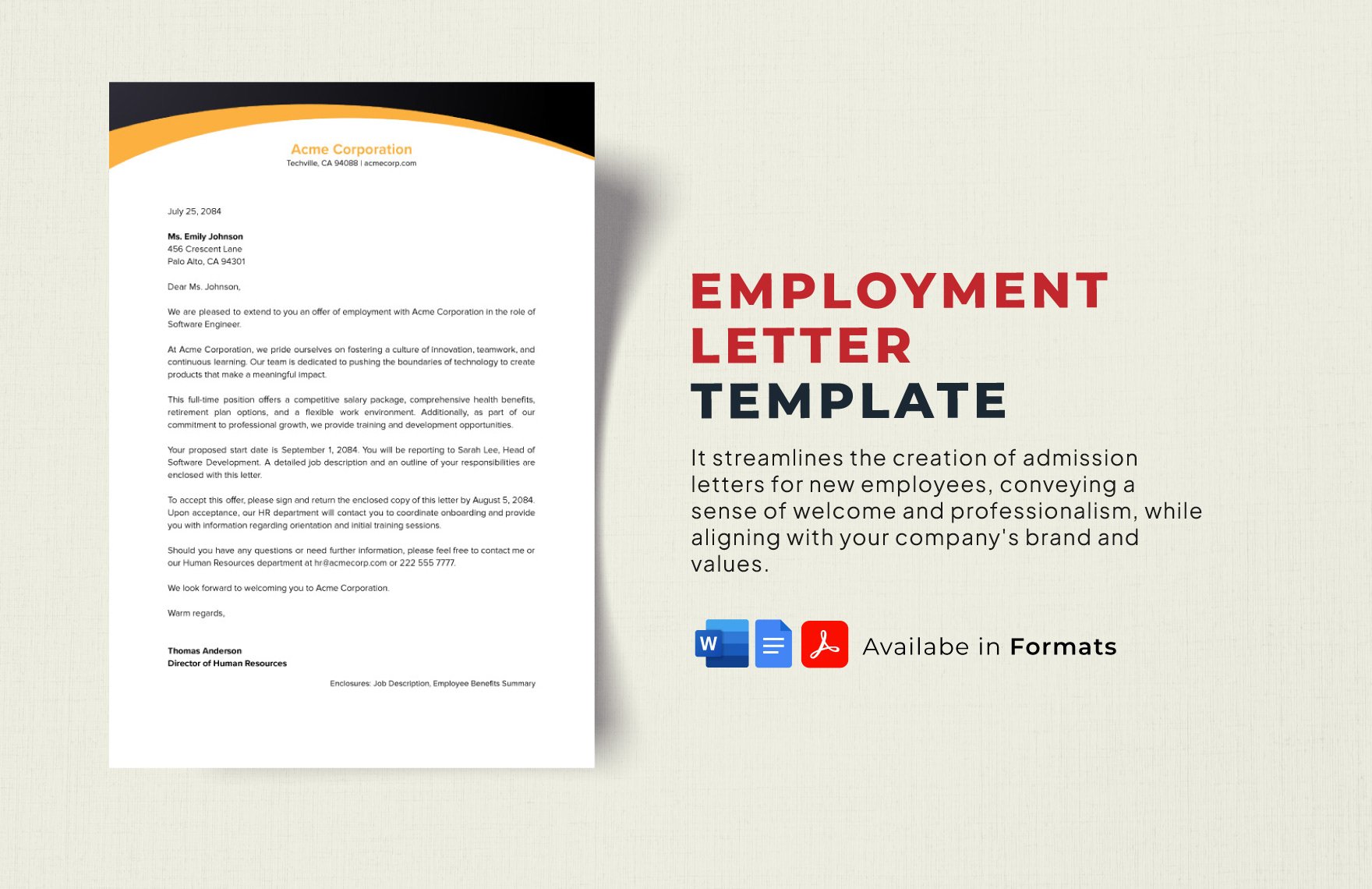 Employment Admission Letter Template