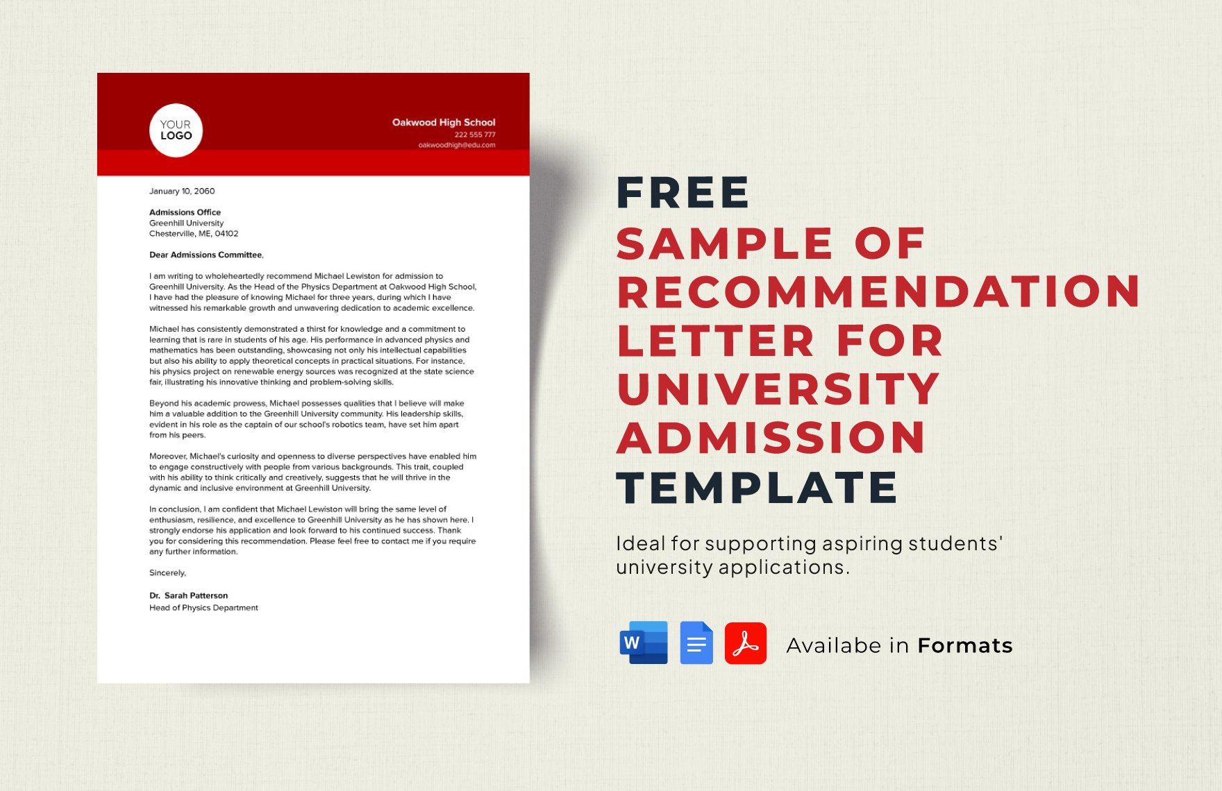 Sample of Recommendation Letter for University Admission Template