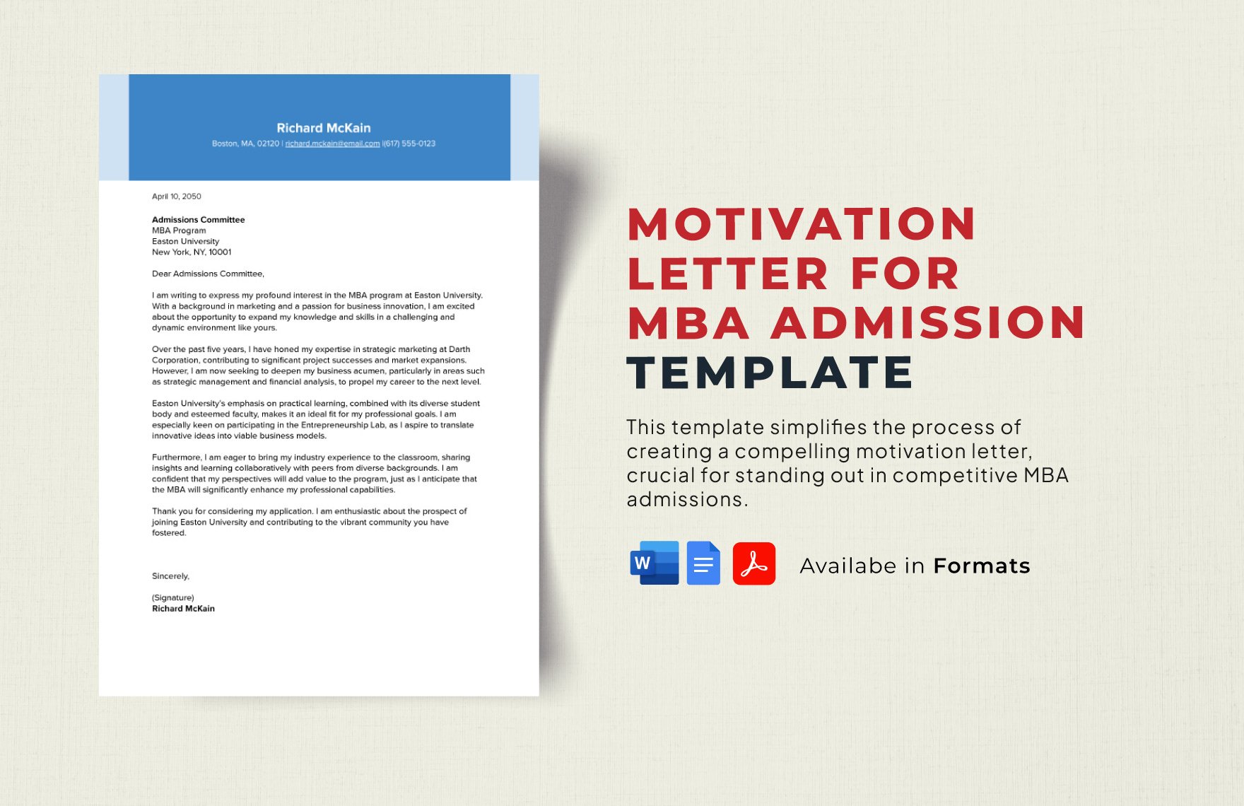Motivation Letter for MBA Admission Template