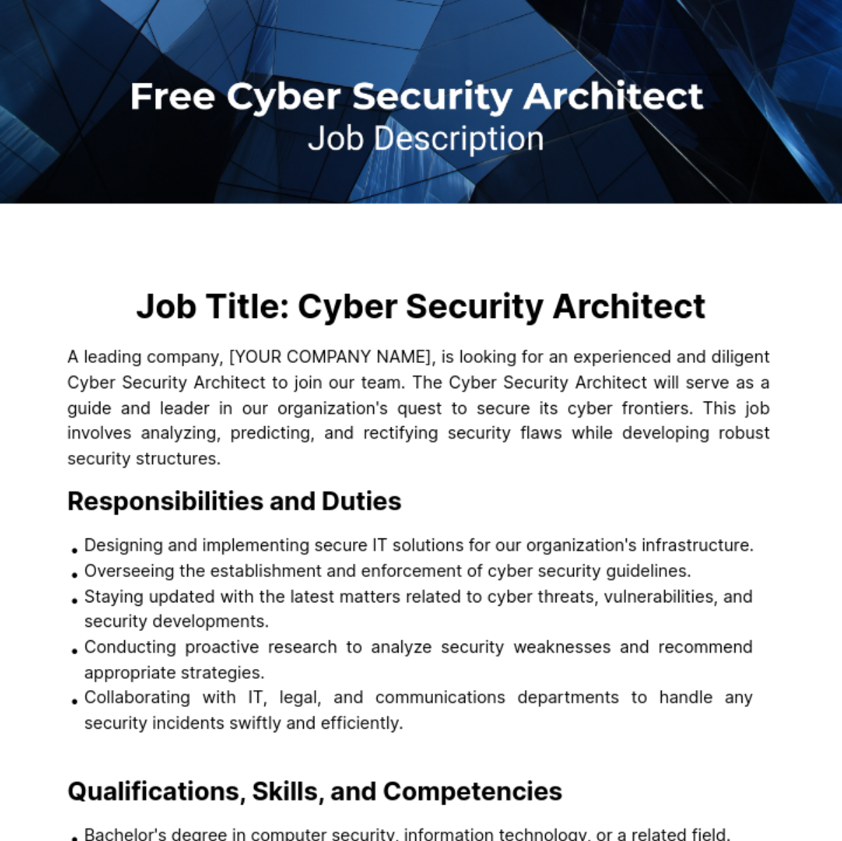 Cyber Security Architect Job Description Template