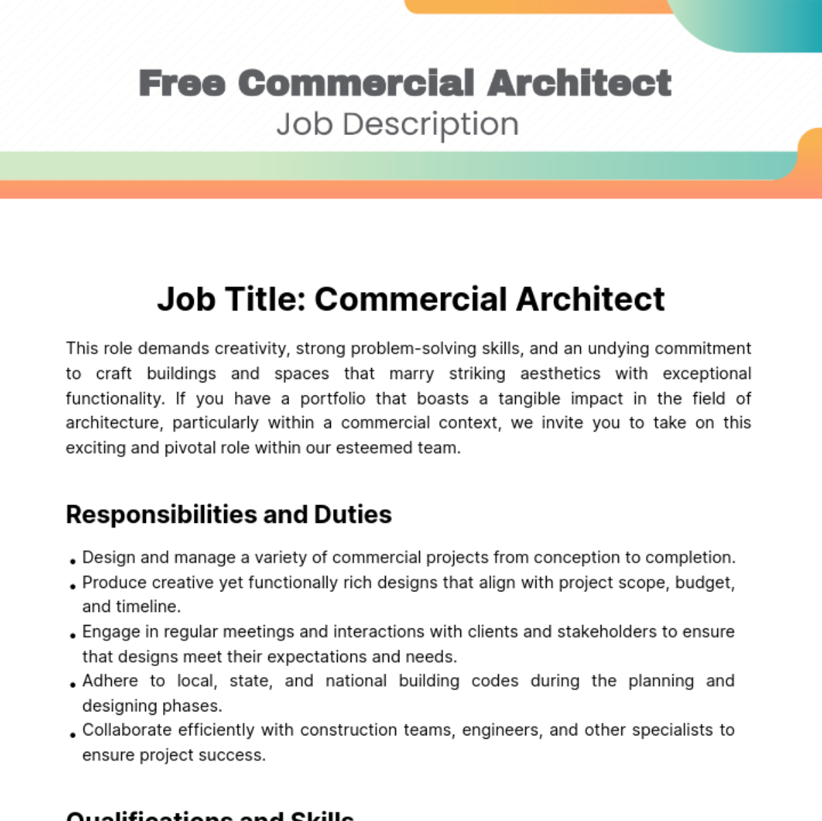 Free Commercial Architect Job Description Template