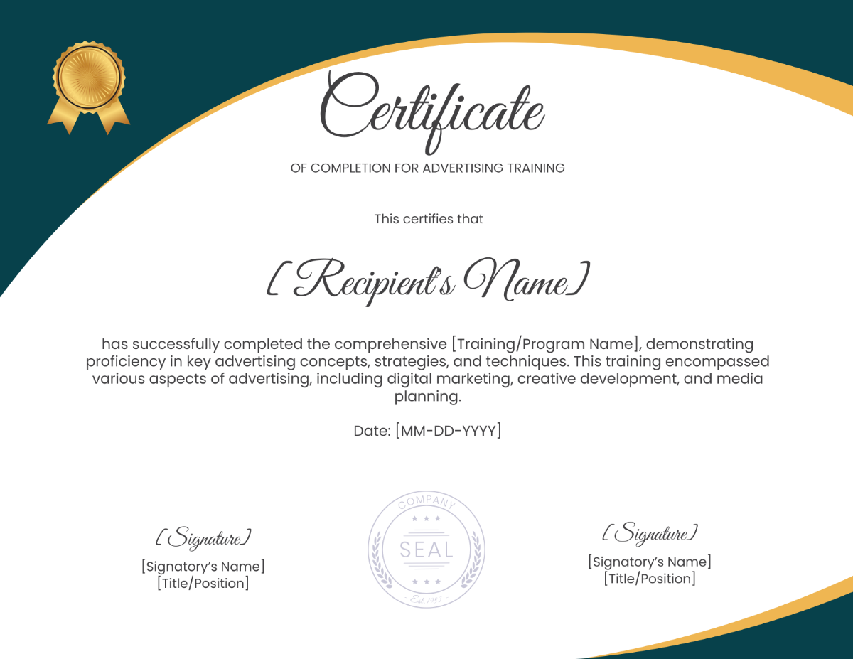 Certificate of Completion for Advertising Training Template - Edit ...