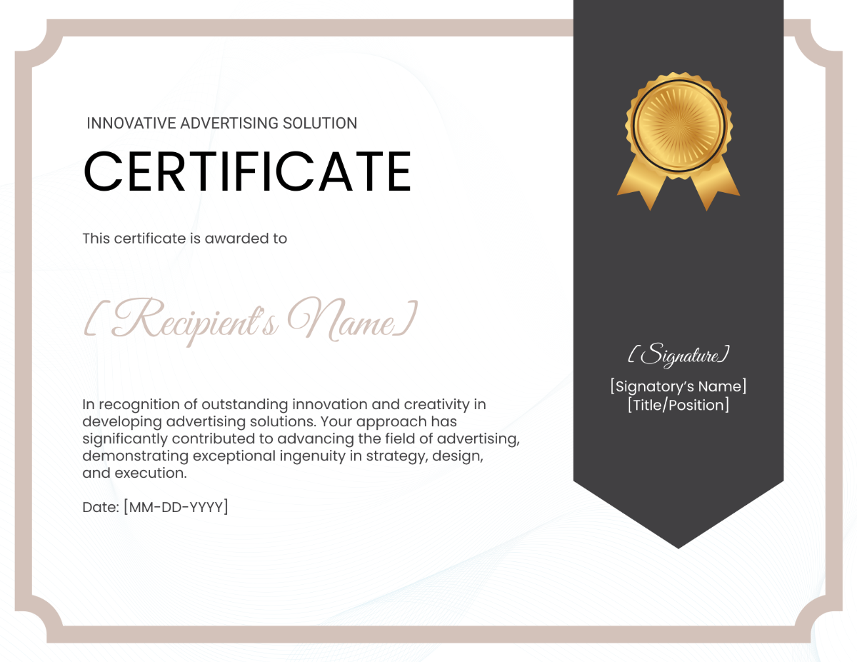 Innovative Advertising Solution Certificate Template